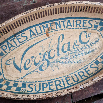 Corbeille publicitaire en tôle lithographiée « Pâtes Verziola »