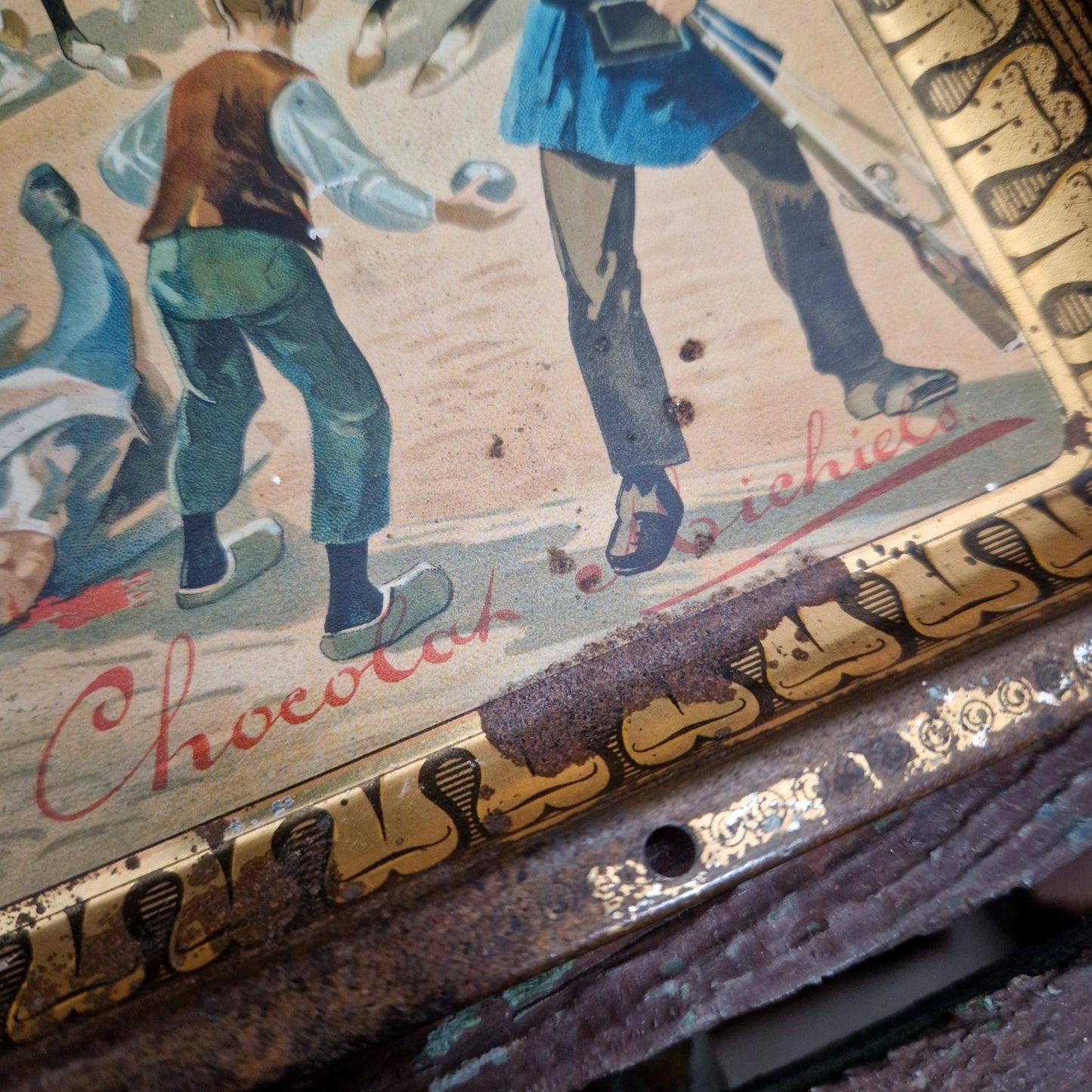 Plateau publicitaire en tôle lithographiée « Chocolat Michiels »