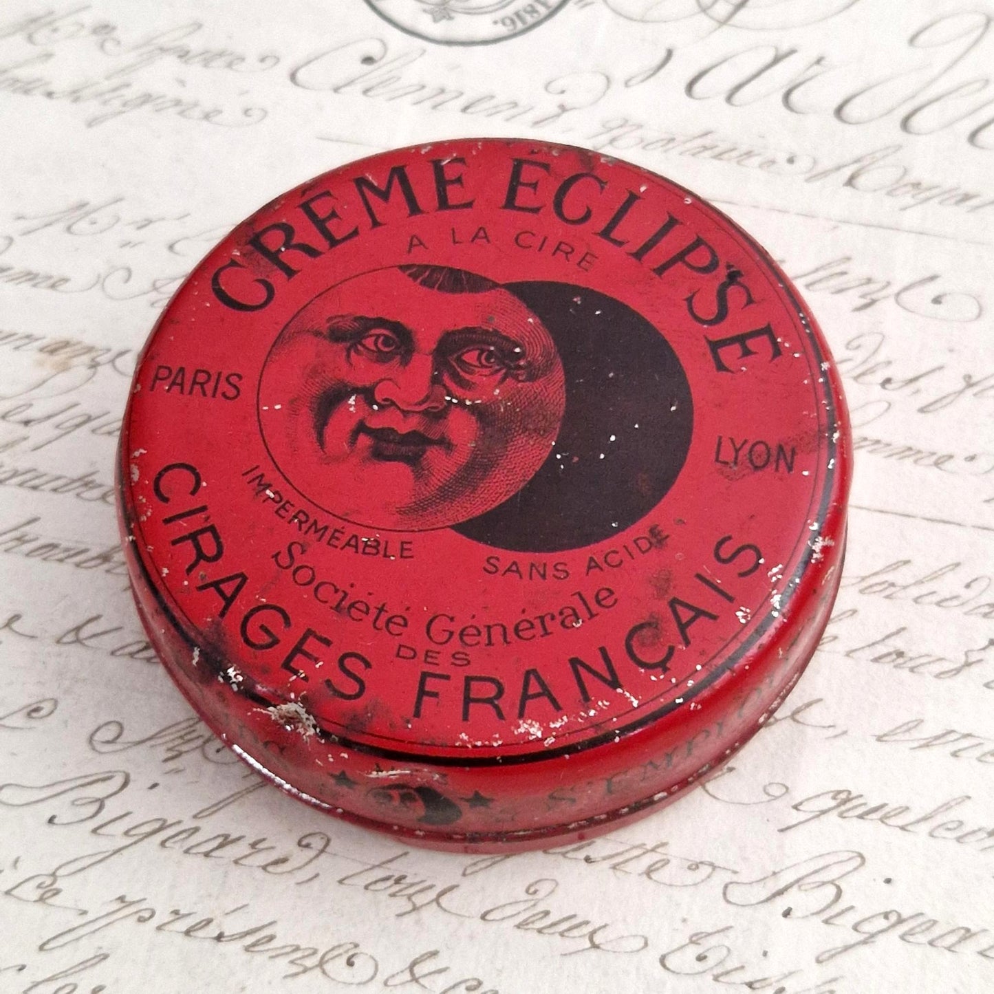 Ancienne boîte de cirage rouge « Crème Éclipse à la cire » N°3