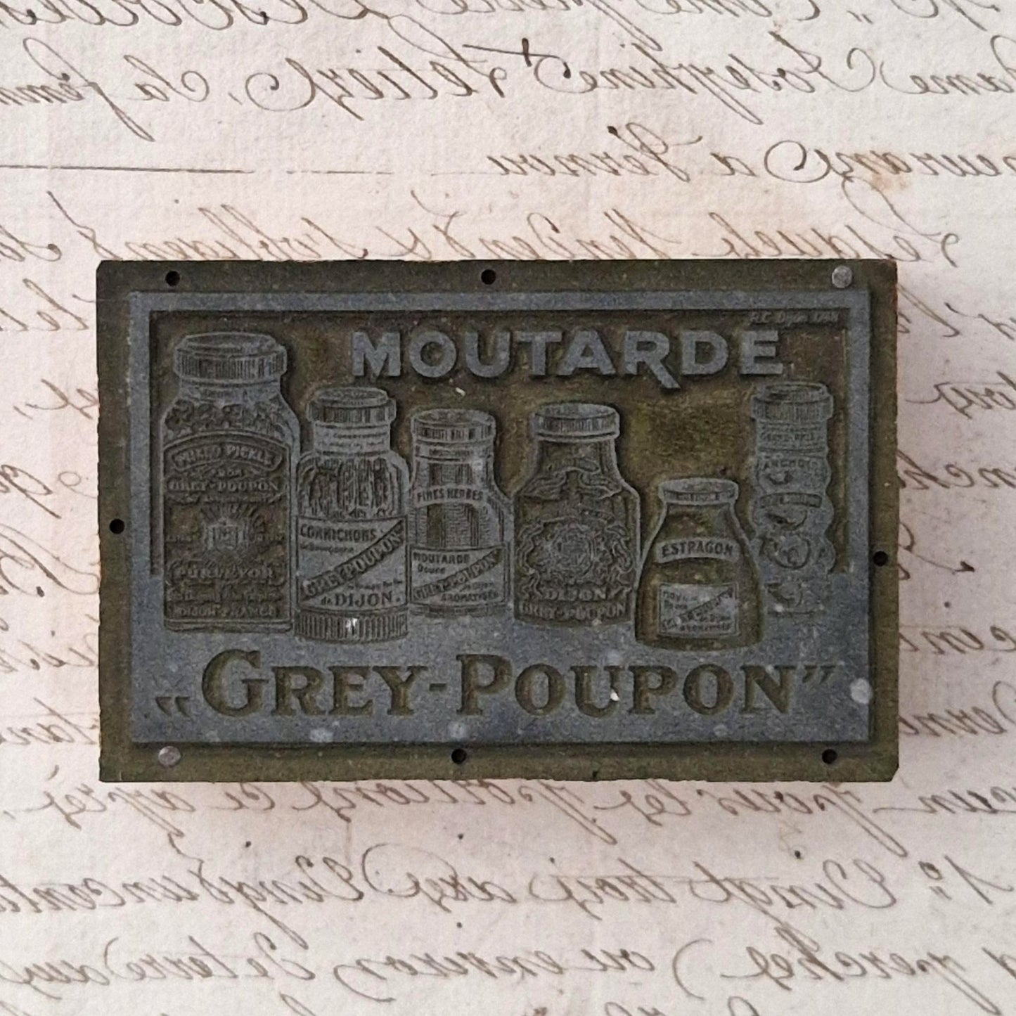 Tampon pour étiquettes publicitaires « Moutarde Grey-Poupon »