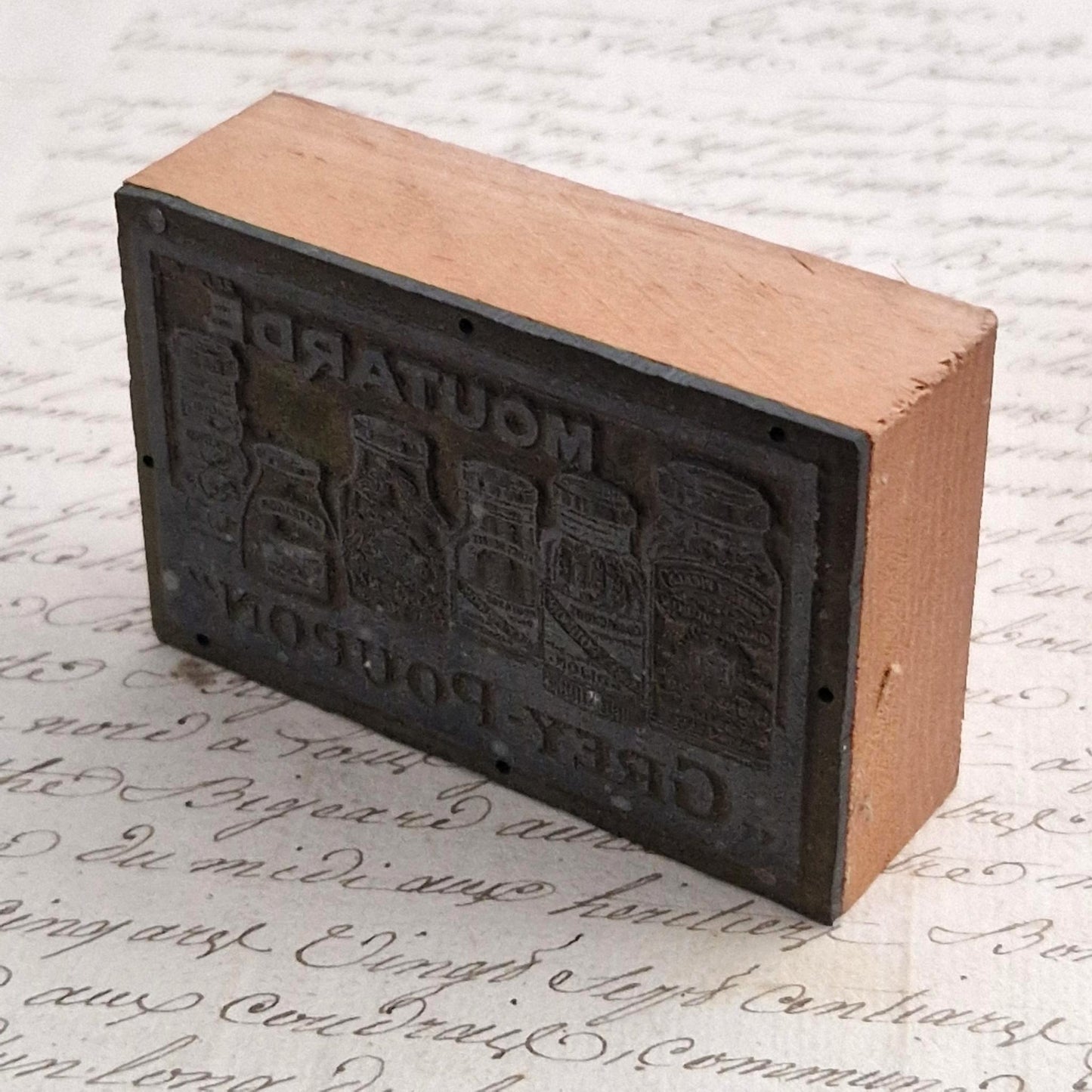 Tampon pour étiquettes publicitaires « Moutarde Grey-Poupon »