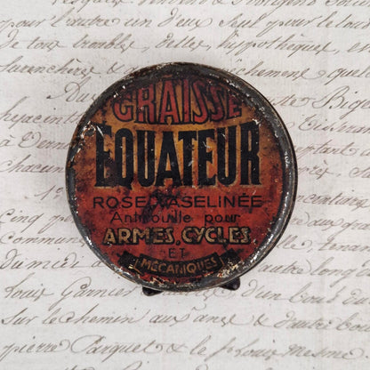 Boîte de graisse ancienne « Équateur » pour armes, cycles