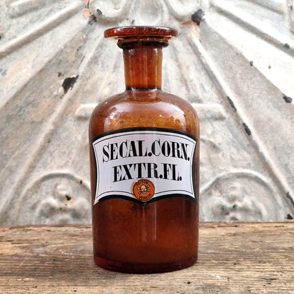 Ancien flacon d’apothicaire « Secal. Corn. Extr. Fl. - Poison »