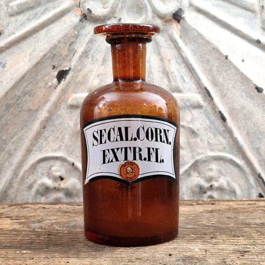 Ancien flacon d’apothicaire « Secal. Corn. Extr. Fl. - Poison »