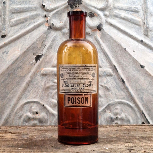Flacon d’apothicaire ancien « Alcoolature d’Aconit - Poison »