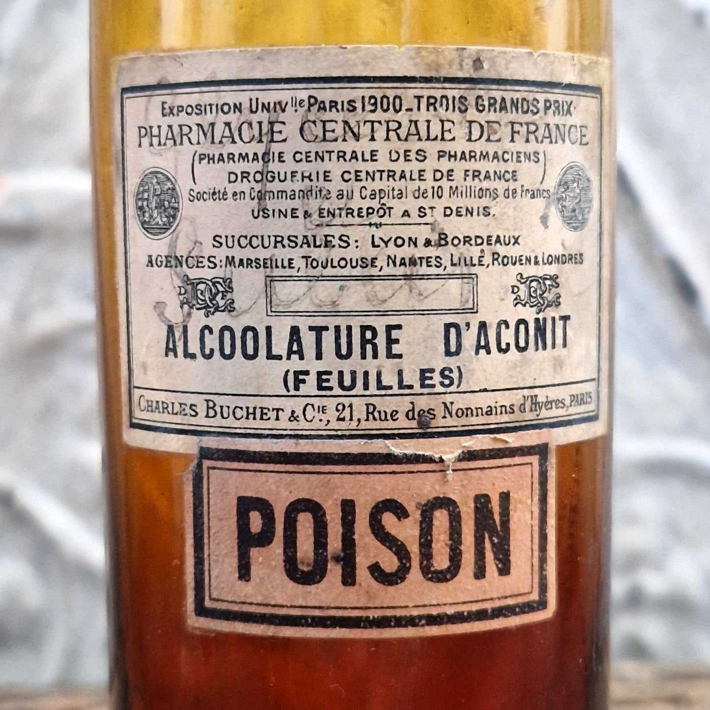 Flacon d’apothicaire ancien « Alcoolature d’Aconit - Poison »