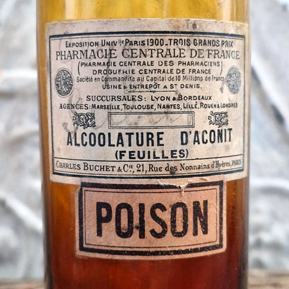 Flacon d’apothicaire ancien « Alcoolature d’Aconit - Poison »