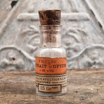Ancien flacon d’apothicaire « Pilules d’Extrait d’Opium »