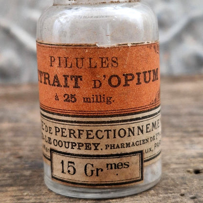 Ancien flacon d’apothicaire « Pilules d’Extrait d’Opium »