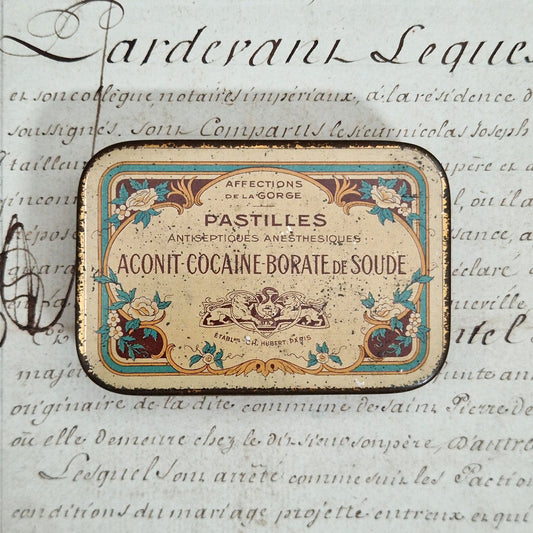 Ancienne boîte « Pastilles Aconit - Cocaïne - Borate de Soude »