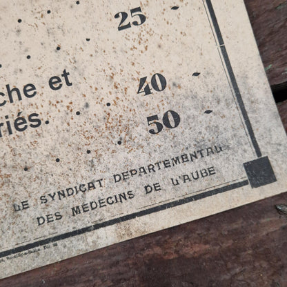 Ancien tarif médical de médecin - Affiche cabinet médical 1937