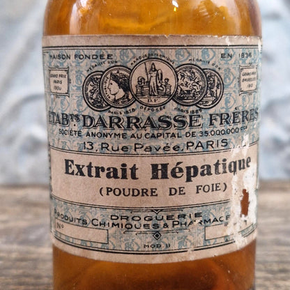Ancien flacon « Extrait Hépatique - Darrasse Frères »