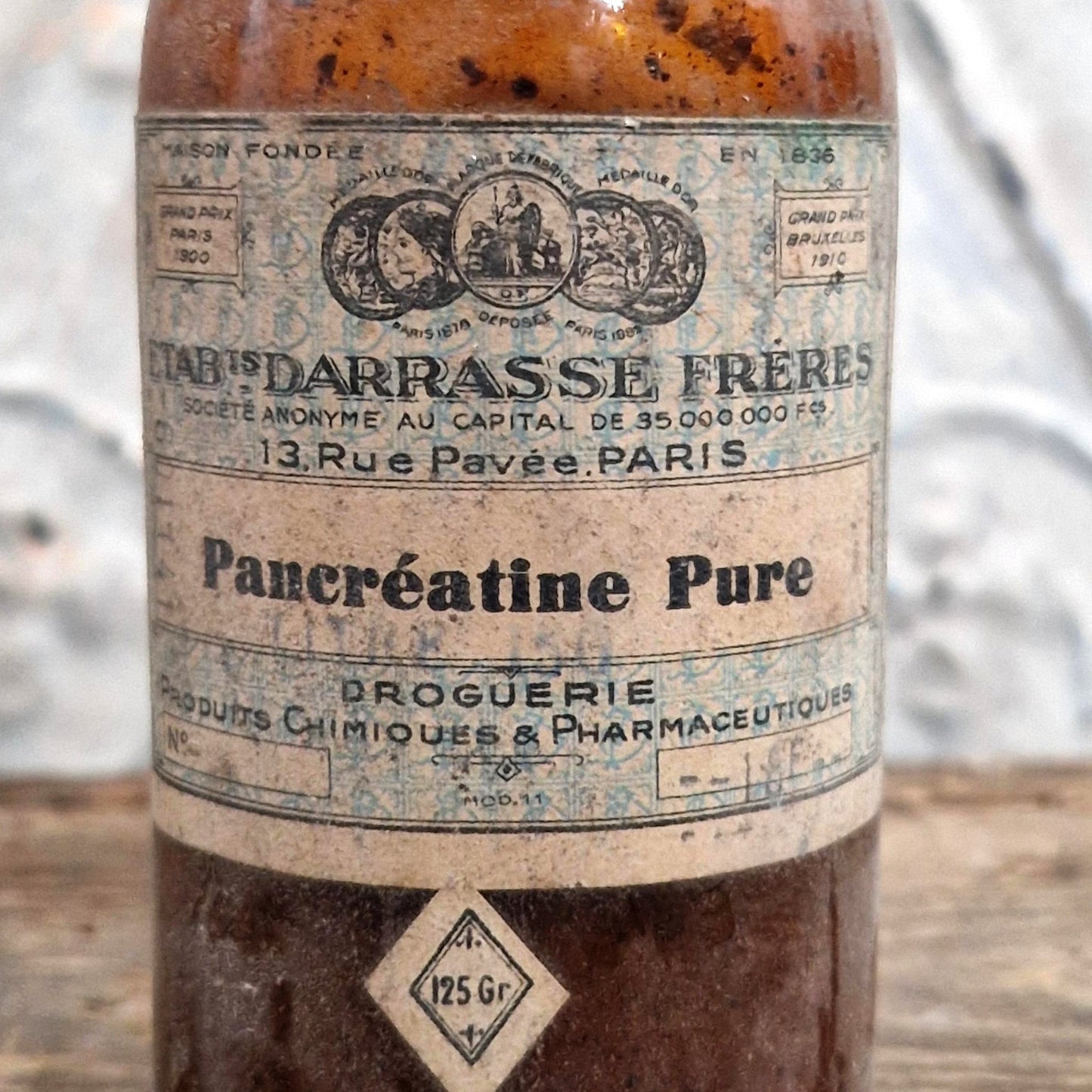 Ancien flacon « Pancréatine Pure – Darrasse Frères »