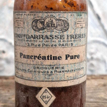 Ancien flacon « Pancréatine Pure – Darrasse Frères »