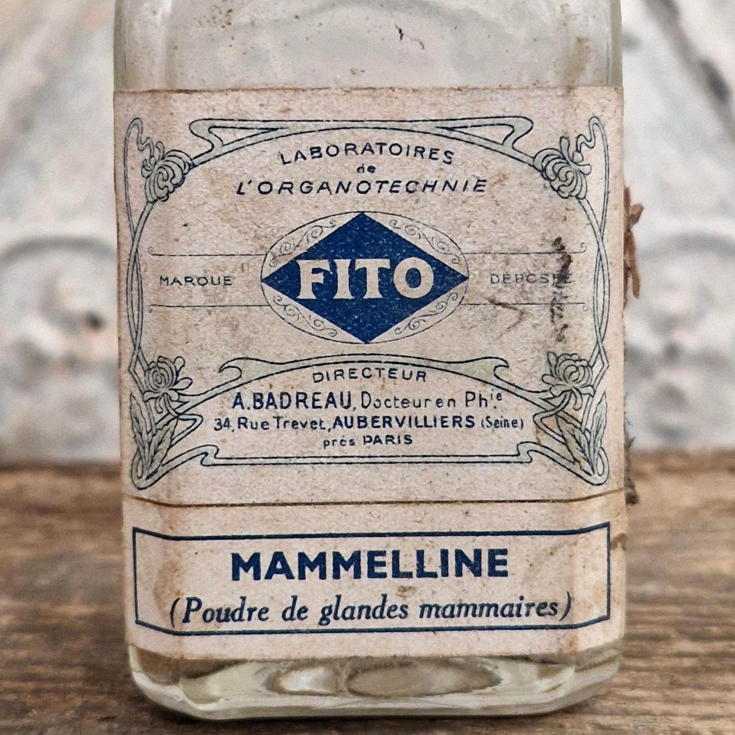 Flacon ancien « Mammelline - FITO », vers 1900