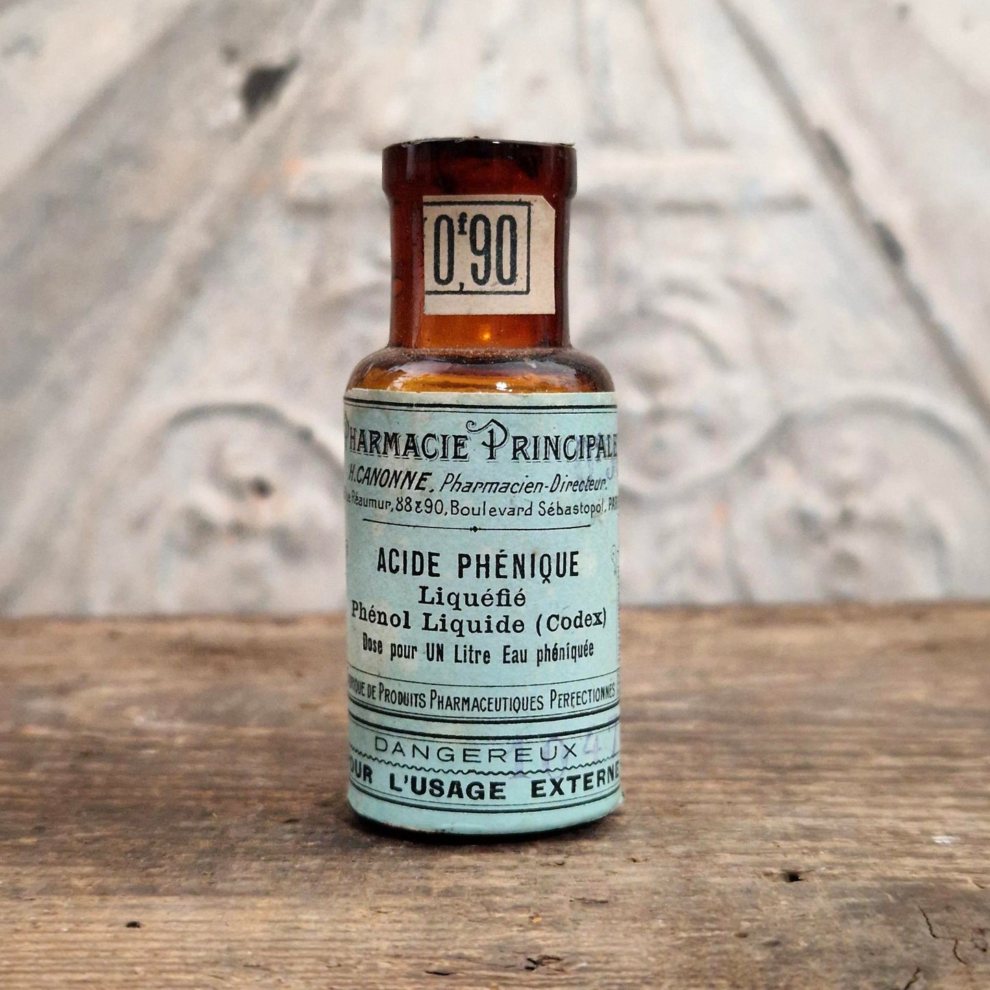 Flacon de pharmacie ancien « Acide phénique liquéfié »