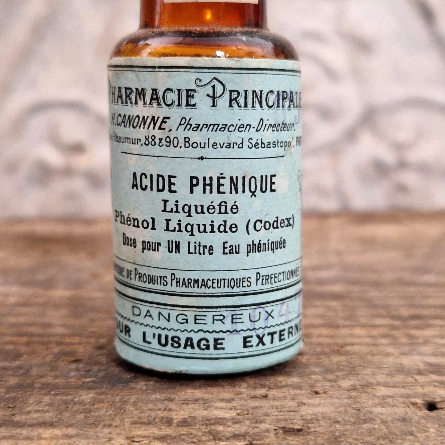 Flacon de pharmacie ancien « Acide phénique liquéfié »
