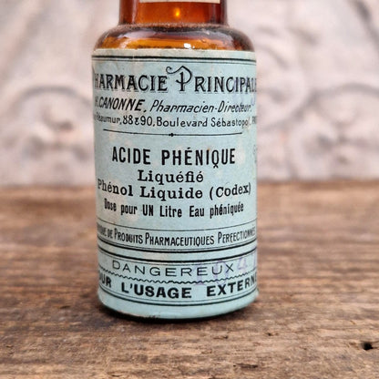 Flacon de pharmacie ancien « Acide phénique liquéfié »