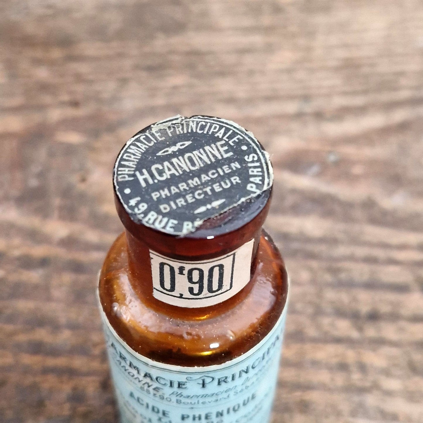 Flacon de pharmacie ancien « Acide phénique liquéfié »