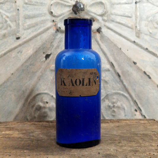 Large "Washed Kaolin" pharmacy bottle - Cobalt blue glass