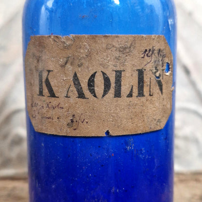 Grand flacon de pharmacie « Kaolin Lavé » - Verre bleu cobalt
