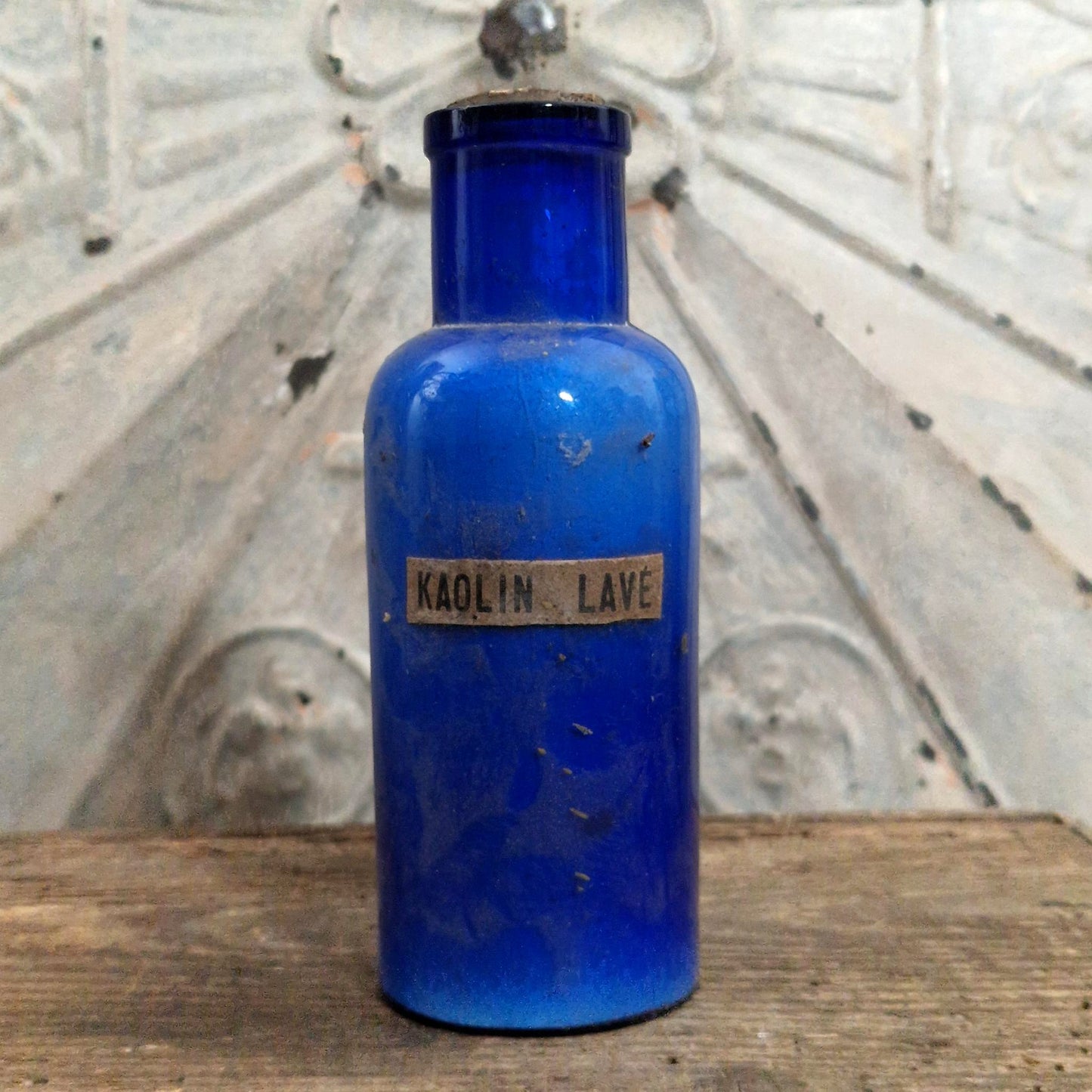 Grand flacon de pharmacie « Kaolin Lavé » - Verre bleu cobalt
