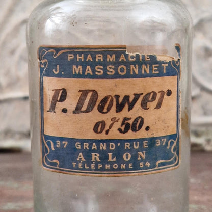 Ancien flacon « Cachets de Dover » en verre soufflé