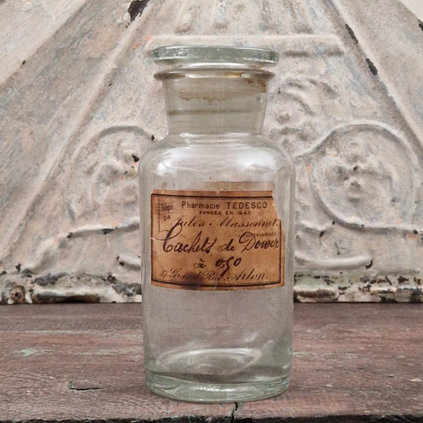 Ancien flacon « Cachets de Dover » en verre soufflé