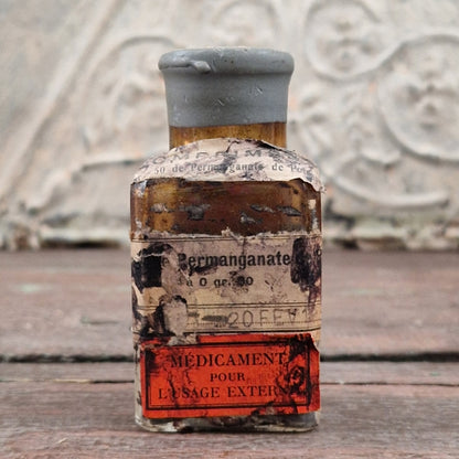 Ancien flacon de pharmacie scellé « Permanganate de Potasse »