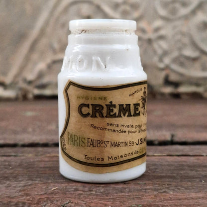 Ancien pot en opaline blanche « Crème Simon »