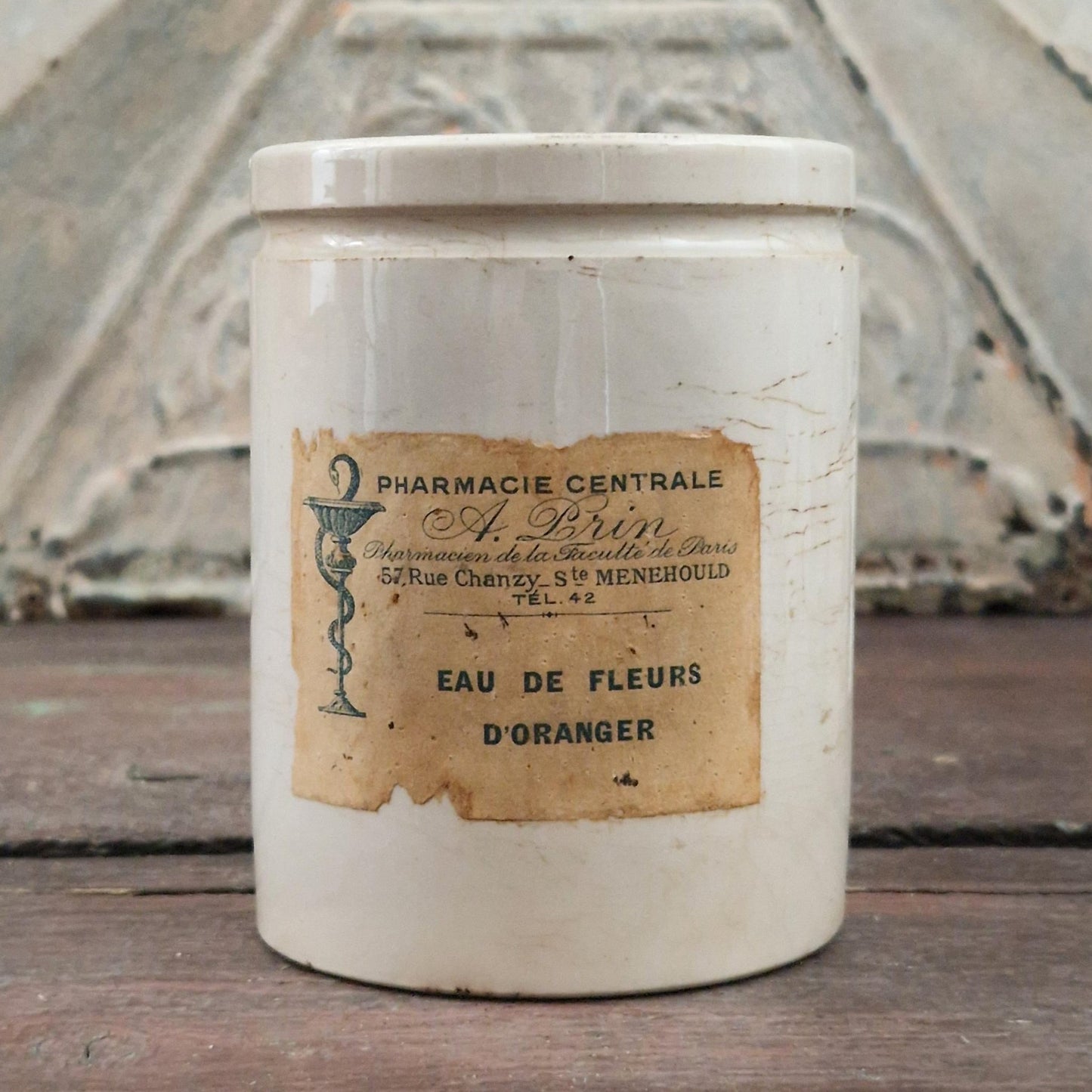 Ancien pot pharmaceutique « Eau de Fleurs d’Oranger »