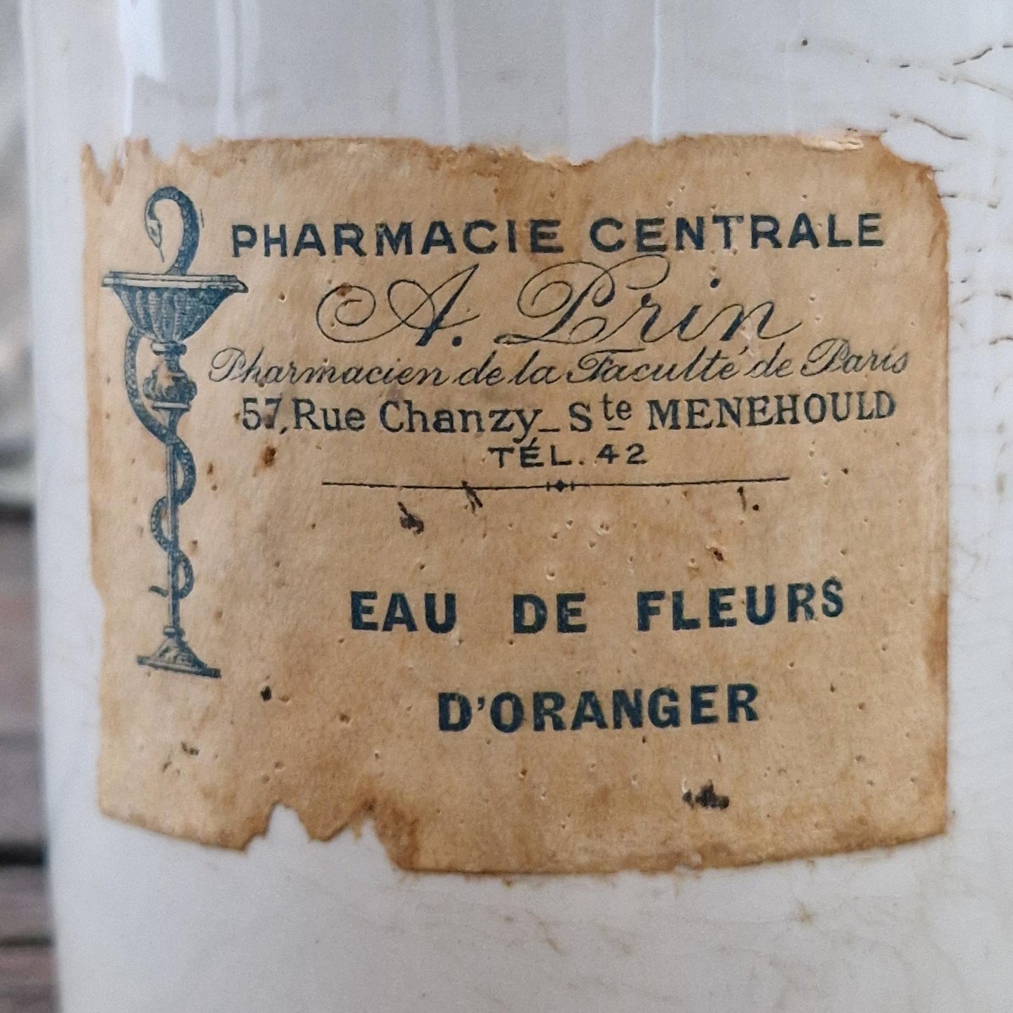 Ancien pot pharmaceutique « Eau de Fleurs d’Oranger »