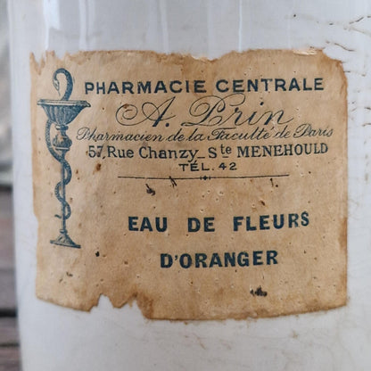 Ancien pot pharmaceutique « Eau de Fleurs d’Oranger »