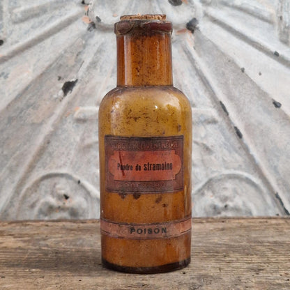 Ancien flacon de pharmacie « Poudre de Stramoine - Poison »