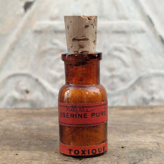 Ancien flacon de pharmacie « Sulfate d'Ésérine - Toxique »