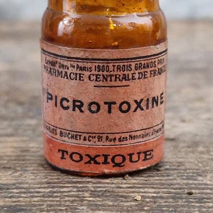 Ancien flacon de pharmacie « Picrotoxine - Toxique »