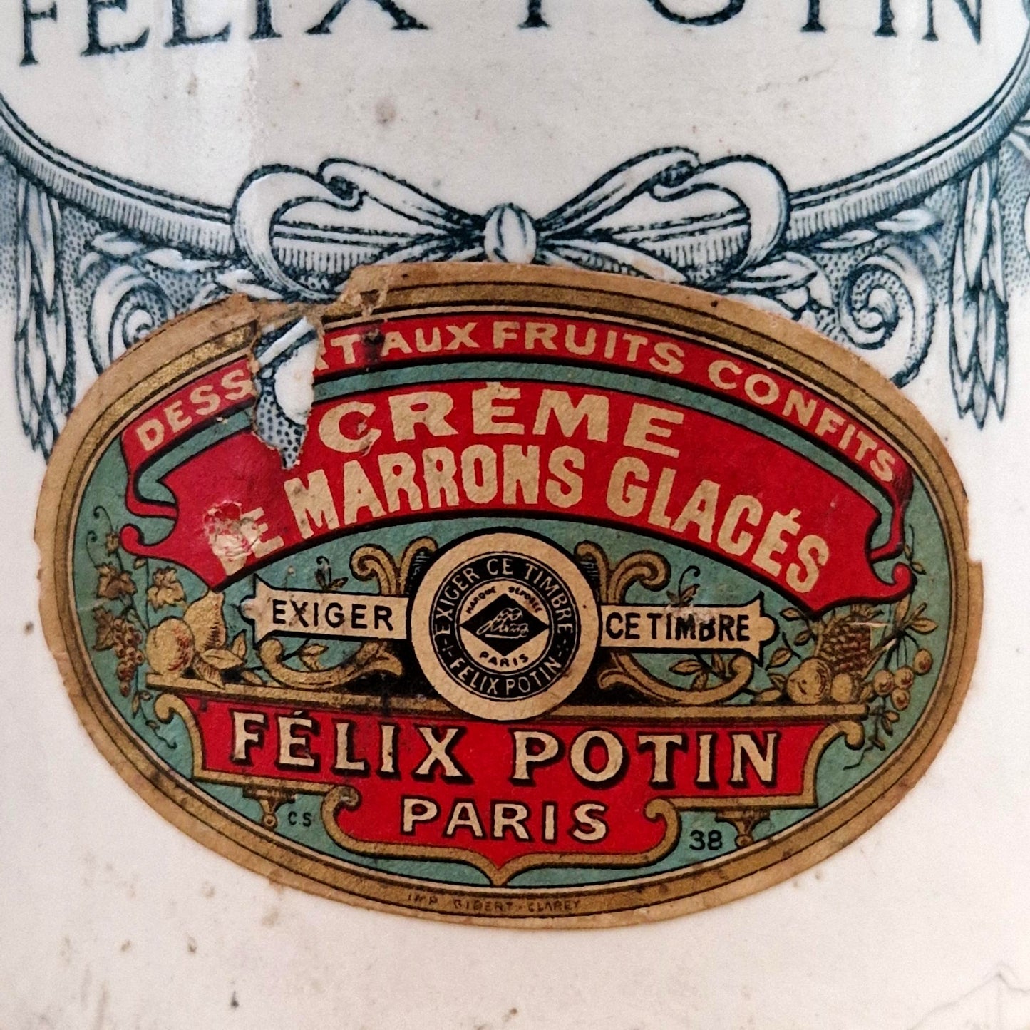 Rare pot de confitures « Félix Potin » avec étiquette