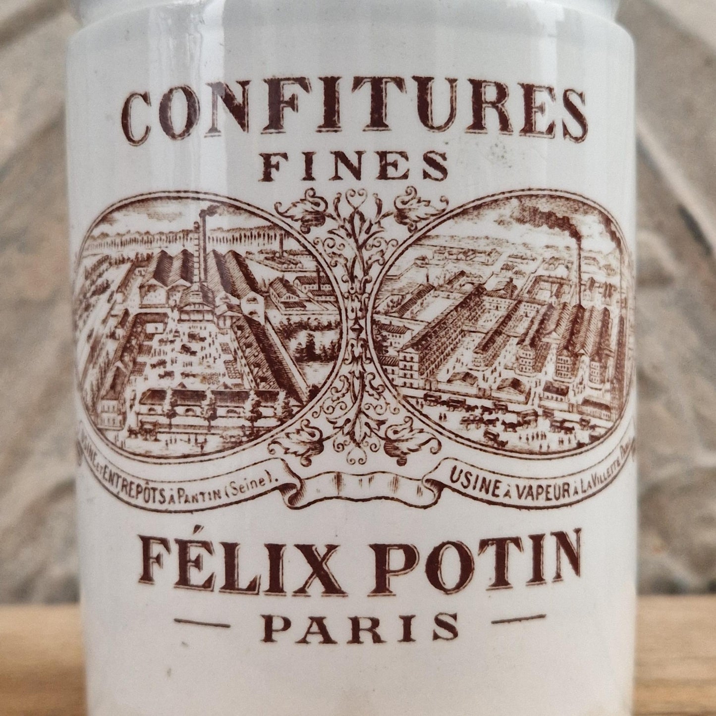 Ancien Pot de confitures Félix Potin - Brun sépia