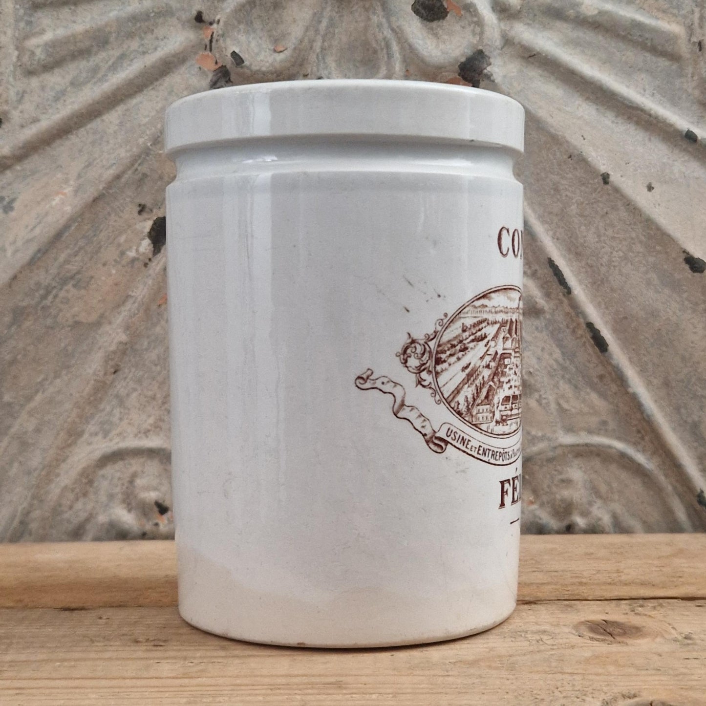 Ancien Pot de confitures Félix Potin - Brun sépia