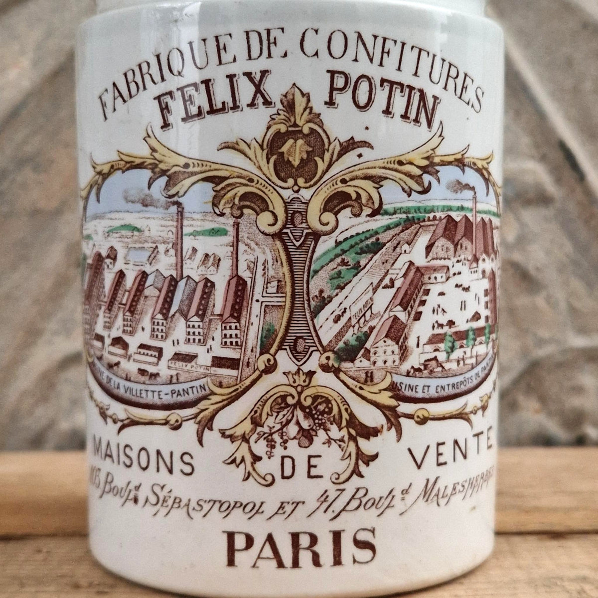 Ancien pot de confitures « Félix Potin » en couleurs