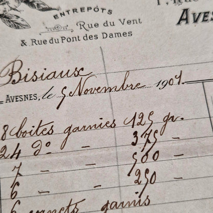 Ancienne facture illustrée « Félix Potin » - Avesnes, 1901