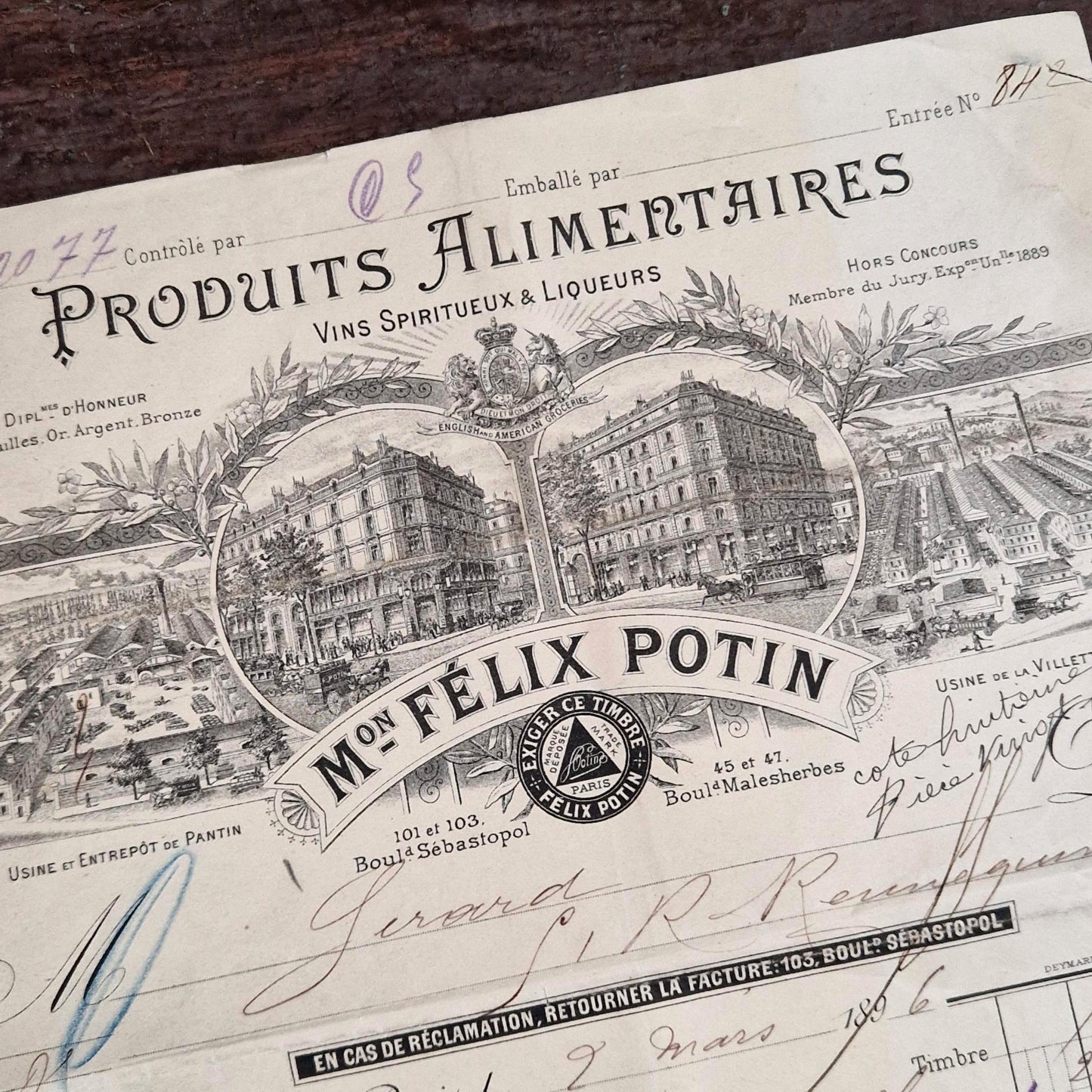 Ancienne facture illustrée « Félix Potin » - Paris - 1896
