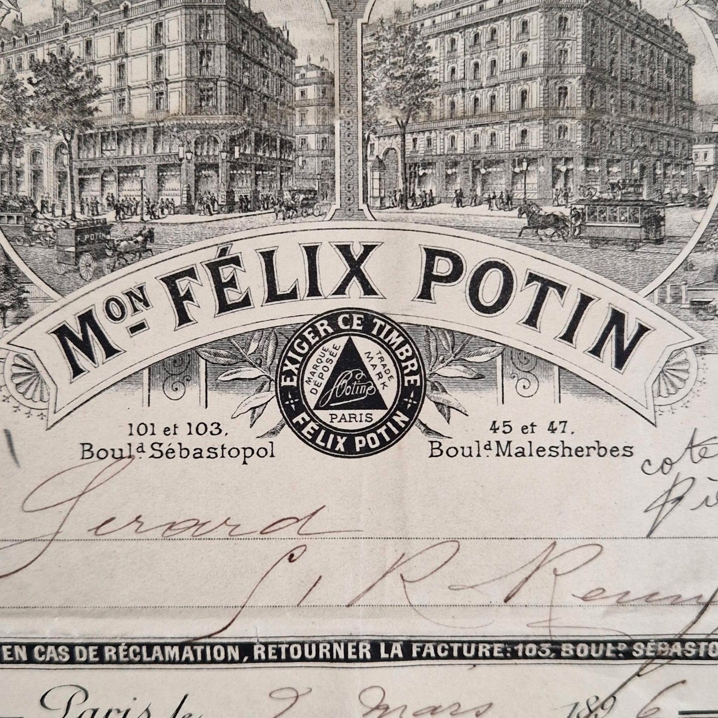 Ancienne facture illustrée « Félix Potin » - Paris - 1896