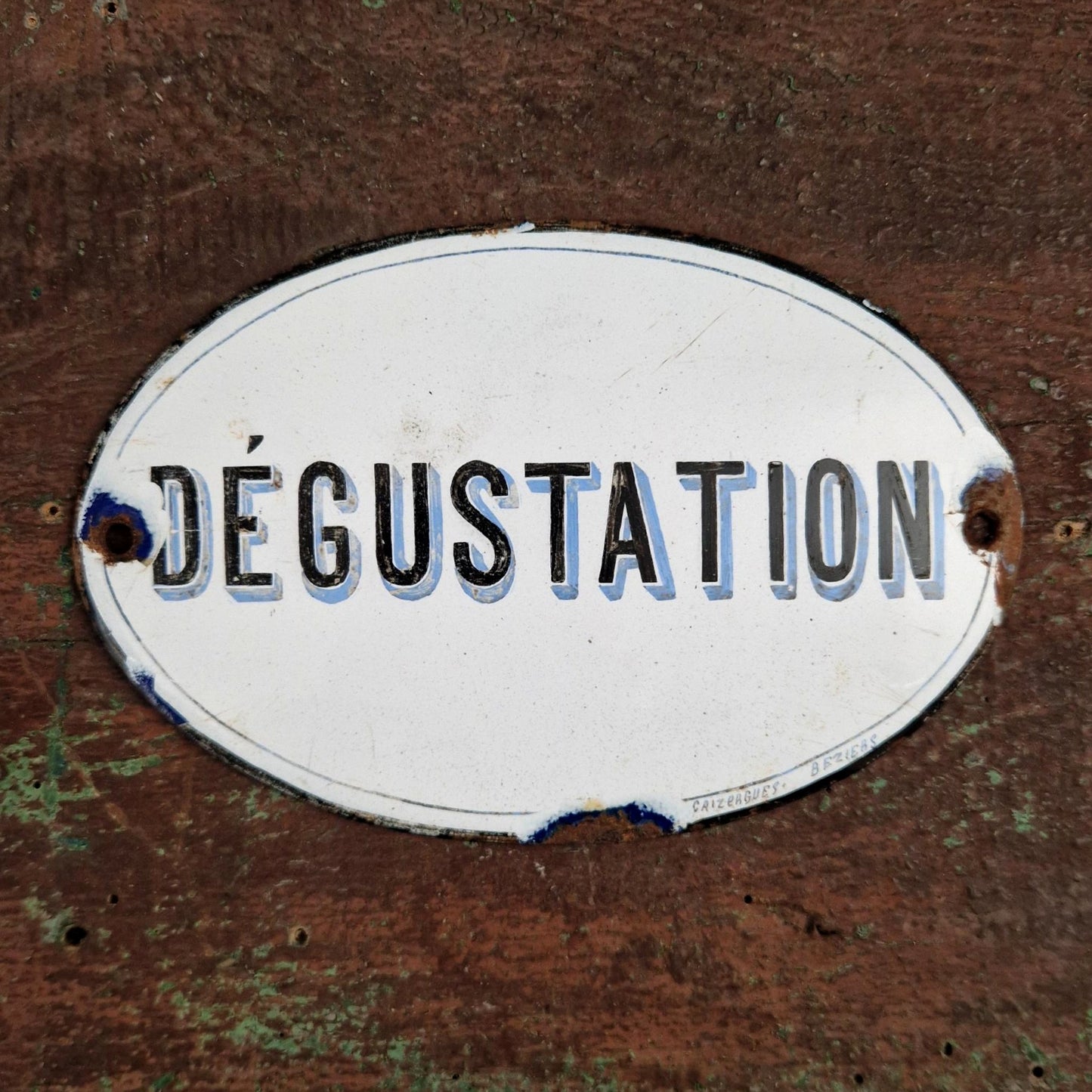 Ancienne plaque émaillée ovale « Dégustation »