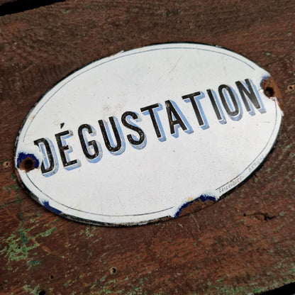Ancienne plaque émaillée ovale « Dégustation »