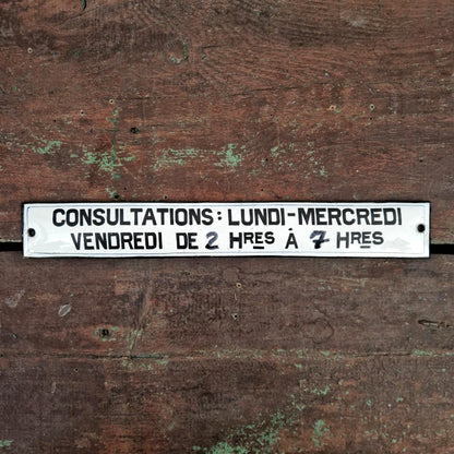 Plaque émaillée « Consultations » - Plaque d’horaires