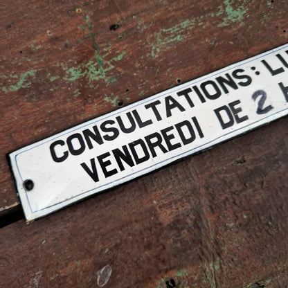 Plaque émaillée « Consultations » - Plaque d’horaires