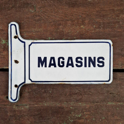 Plaque émaillée double face « MAGASINS »