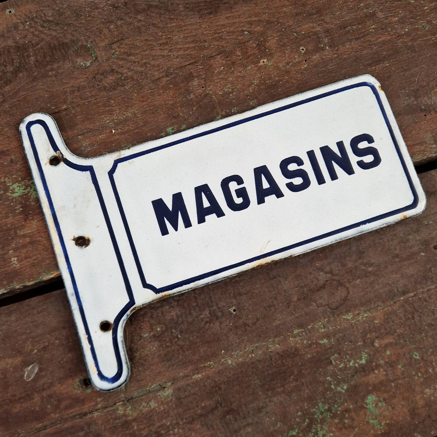 Plaque émaillée double face « MAGASINS »
