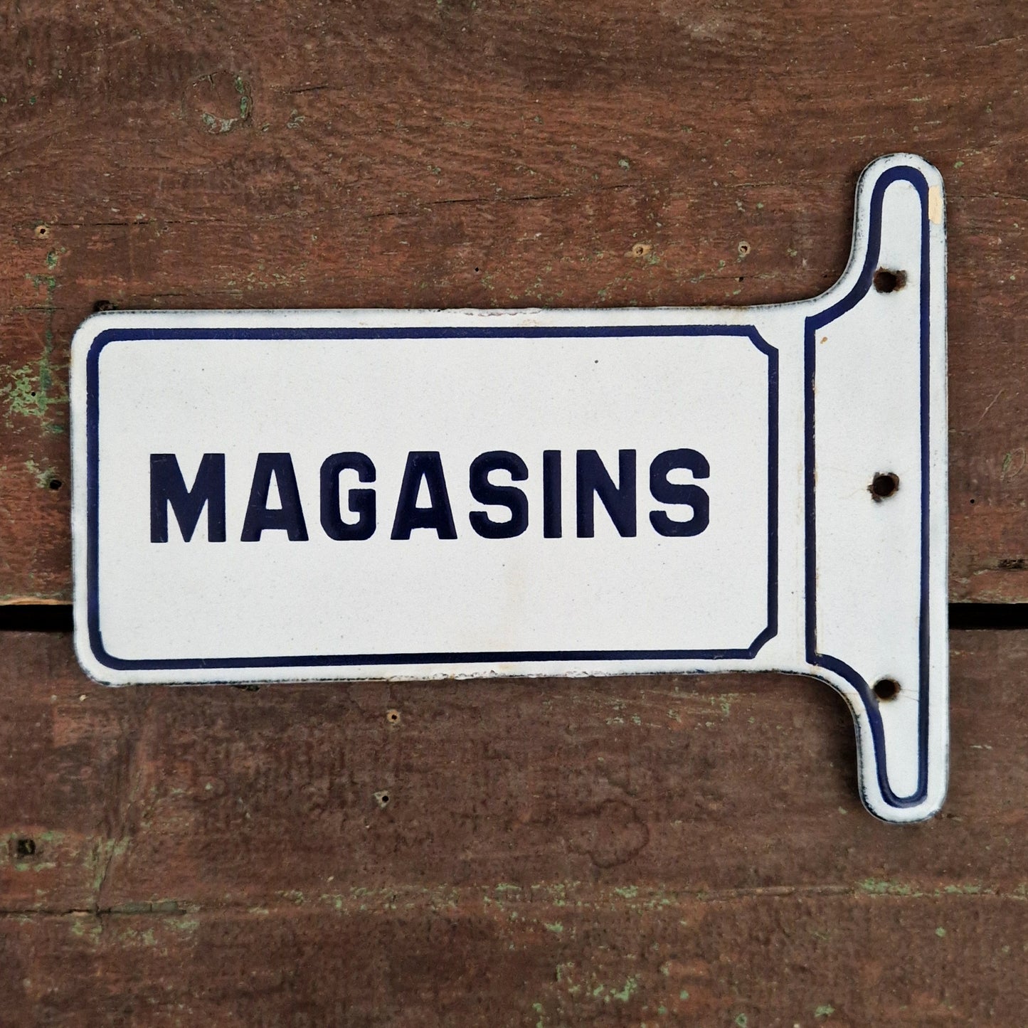 Plaque émaillée double face « MAGASINS »